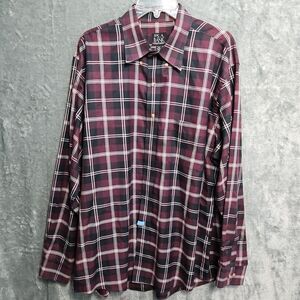 Jos A Bank Men's shirt Traveler XL Burgandy Plaid tailored fit cotton
